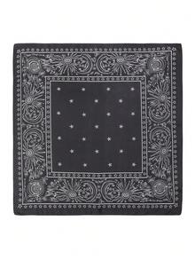 1件波希米亞佩斯利圖案絲綢方巾，27.5" X 27.5"，時尚設計，適合日常穿著 - S46638-黑色 - 查看 2