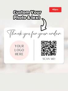 1/10/40/100/160 قطعة ملصقات شعار وملصقات رمز QR - ملصقات شكر على طلبك - تصميم قابل للتخصيص، شعار ونص كود مسح وسائل التواصل الاجتماعي، ملصقات مقاومة للماء، فينيل، لوازم تغليف الأعمال الصغيرة - شفاف - مشاهدة 25