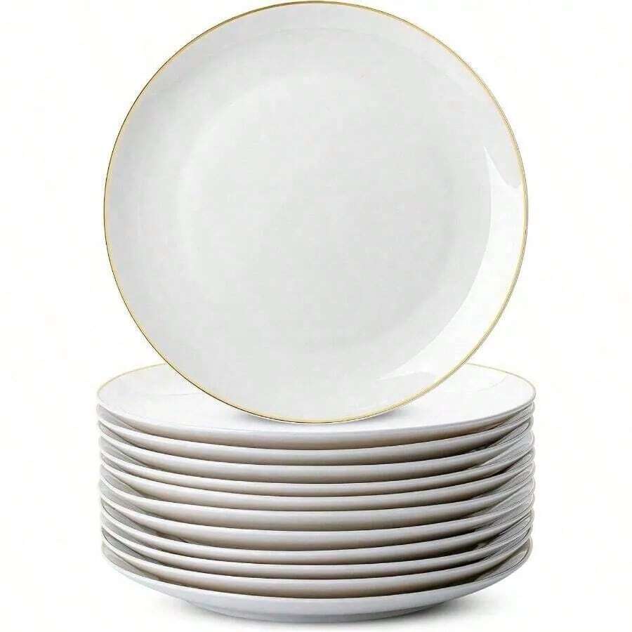 7.5 Inch/10.25 Inch Gold Rim Dinner Plates, Elegant Dessert/Pasta/Pizza/Cake/Salad Plates, Reusable And Easy To Clean, Suitable For Weddings, Birthdays, Valentine's Day, Outdoor Parties And Daily Use - A Choice For Formal And Informal Event Planners, Home Goods, Holiday Supplies, Modern Decor, - Multicolor - View 1