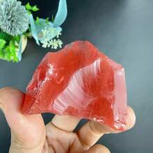 1件水晶原石櫻桃石，粗糙天然櫻桃石，櫻桃原石，仿紅色玻璃，人造紅色釉面玻璃 - 紅色 - 查看 11