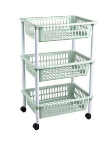 1-Piece Storage Rack, 3-Tier Rolling Utility Cart With Hollow Breathable Baskets, Equipped With Universal Wheels For Easy Movement. Sort And Store Sundries With Large Capacity To Save Space - View 7