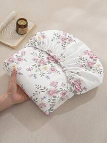 1pc White Base Large Pink Multicolor Peony Floral Pattern Fitted Sheet, No Filling, Bedroom Use Flannel Microfiber Breathable Comfortable Fitted Sheet, 1pc/Pack, Extra Large/Large/Full/Queen Size, Deep Pocket Design, Fits Up To 11.8 Inches Thick - Pink - View 6