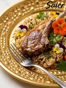 6pcs/3pcs/1pc Gold Round Rippled Stainless Steel Dinner Plate Set, 25cm/9.8in Size, Suitable For Japanese/ Home Kitchen/Restaurant/Outdoor Party Gatherings And More. Student Tableware/Party Tableware Set. - Multicolor - View 2