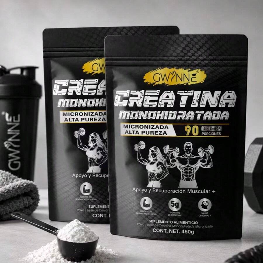 2PCS Polvo de Creatina Monohidratada Micronizada GWYNNE 450g Alta Pureza 100% Certificada, Disolución Rápida con Cuchillo Dosificador, Suplemento Pre Entrenamiento para Hombre y Mujer Gimnasio, Aumenta Fuerza y Masa Muscular - 2 piezas - Ver 1
