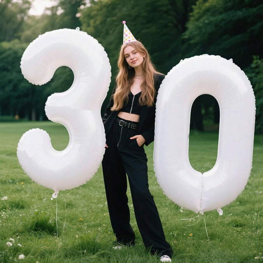 32 Inch White Oversized Number Balloons Set For Birthday Party, New Year, Holiday, Anniversary Decoration 0123456789 - White - View 1