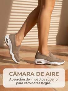 Caquis Zapatillas Casuales de Suela Gruesa para Mujer, Diseño Slip On sin Cordones, Efecto de Aumento de Altura que Alarga Visualmente las Piernas, Cómodas para Caminar Largas Horas - Caqui - Ver 5