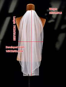 1pc White Tulle Hair Comb Fingertip Long Bridal Veil, Women's Church Wedding, Wedding Photography, Bachelorette Party Accessory - White-i - View 11
