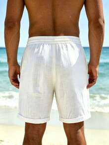 Men's Summer Bamboo Linen Drawstring Shorts, Loose Breathable Bermuda Casual Beach Vacation Pants - White - View 4
