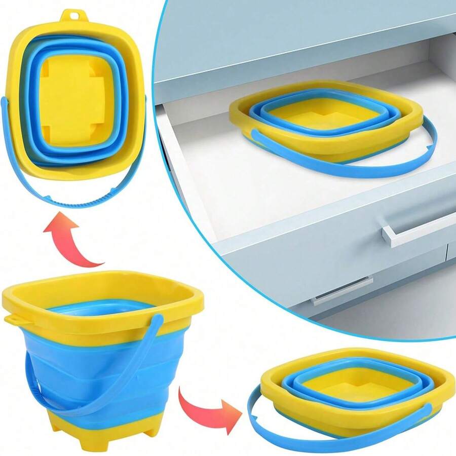 2pcs Plastic Folding Water Bucket Outdoor Fishing Bucket Portable Thickened Camping Beach Car Multi-Function Bucket - Blue 2-pack - View 1
