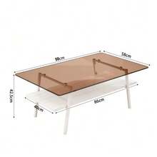 Coffee Table Made Of Tempered Glass, Rectangular Coffee Table, Metal Legs, Modern Living Room Table, H42.5/W98/D58 Cm - 棕色+白色 - 查看 2