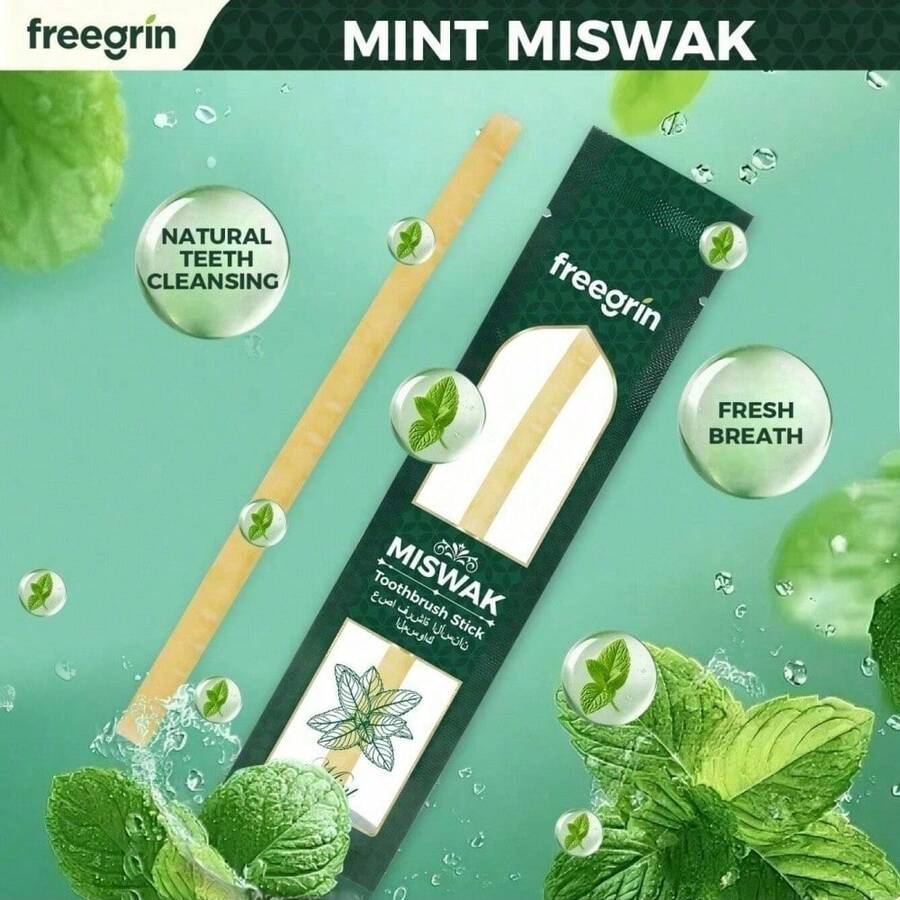 FREEGRIN 薄荷味木製口腔清潔棒，包裝便攜式木製口腔配件，適用於居家與旅行日常使用 - 綠色 - 查看 1