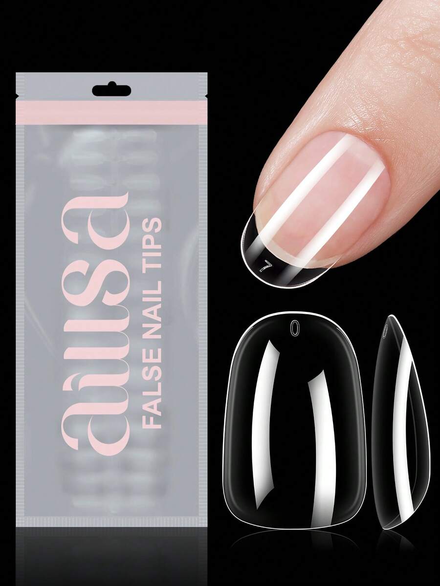 360/192/120pcs Short Oval False Nail Tips, 12 Sizes Clear Nail Patches, Suitable For Nail Extension, Home DIY Wearable Nails, Nail Art Supplies - Clear - View 1