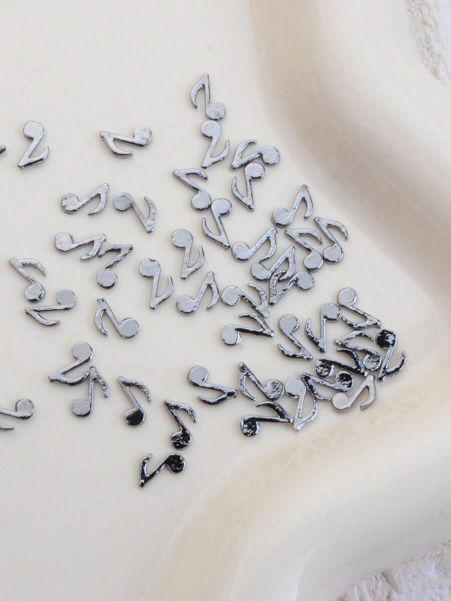 10/20-Piece Alloy Nail Art Accessories, Simple And Cute, Versatile For Daily And Korean/Japanese Styles, Gun Black Musical Note Design, Female Nail Decorations, Beauty Cosmetics, DIY Decor, Square Nail Embellishments, Phone Case Decorations Nail Charms - Multicolor - View 1
