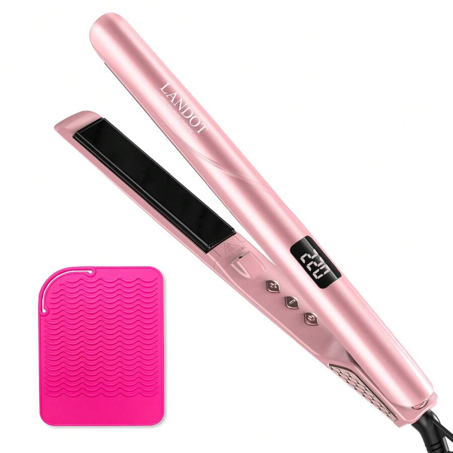 LANDOT Ceramic Flat Iron Hair Straightener, Professional Hair Straightener, Create Smooth Straight Hair Style, 1 Inch High-End 2-In-1 Styling Tool, With Digital Temperature Control - Rose Gold - View 1