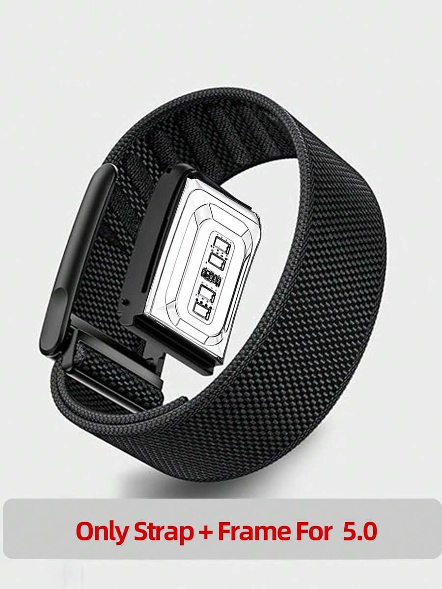 1pc Elastic Nylon Watch Band, Suitable For 5.0/4.0, Breathable Protective Sports Wristband, Compatible With 5.0 Watch Band (Black U-Shaped Adjustable Connector) - 彩色 - 查看 1