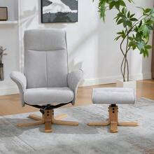 كرسي دوار متعدد الوظائف بتصميم إسكندنافي مع مسند للقدمين، قماش الشينيل، قاعدة من الخشب الصلب مع دعم معدني لتصميم جميل ومستقر وموثوق. بيج - رمادي - مشاهدة 9