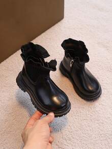 1 Pair Girls' Autumn/Winter Outdoor Fashion Black Boots, Versatile Style - Black - View 1