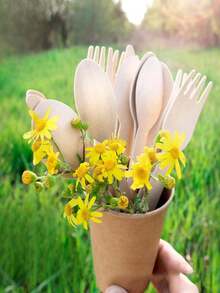 30 Sets Disposable Individually Wrapped Cutlery Set, Birch Wood Material, Includes 30 Forks, 30 Knives, 30 Spoons + 30 Napkins, Portable And Practical, Suitable For Travel, Party, Festival, Theme Party, Gathering And More - Multicolor - View 10