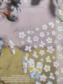 1pc 5D Embossed Nail Sticker, Spring/Summer Colorful Plumeria, Bright Lily Gradient Petals With Vivid Dew Drops, Exquisite Romantic Nail Art Decal Sticker Nail Stickers - 彩色 - 查看 3