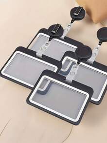1 PC 2D Durable Black Horizontal ID Card Holder Set, Badge Clip With Retractable Pull Tab, Double-Sided, Carabiner Clip ID Holder, First Day Of School - Multicolor - View 7