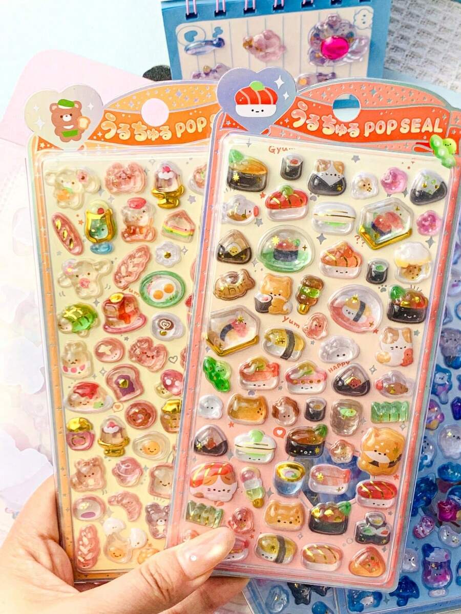 15pcs Original Q-Lia 3D Puffy Epoxy Stickers Kawaii Cartoon Raised Bubble Sticker DIY Journal Phone Case Kids Toy Decoration - Multicolor - View 1