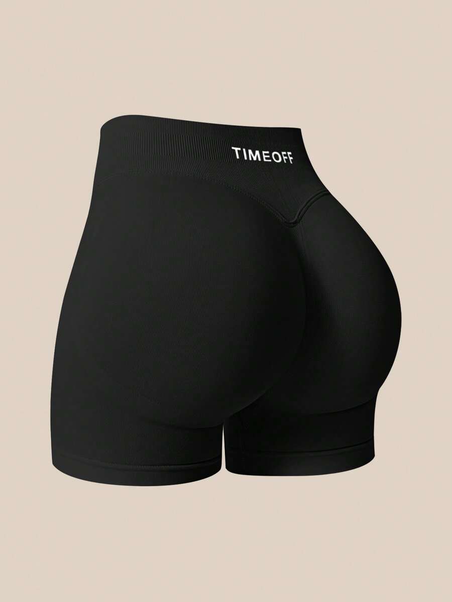 TimeOff Women's 1pc Solid Color High Waist Ribbed Waistband Ruched Butt Sports Shorts - Black - View 1