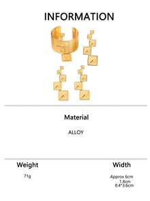 4pcs/Set Geometric Series Vintage Pyramid Square Stud Earrings, Ring, Hammered Texture Wide Open Cuff Bracelet Jewelry Set For Women, Versatile For Party, Banquet, Runway - Yellow Gold - View 6