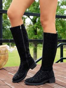 Plus Size Slip-On Boots - Black - View 4