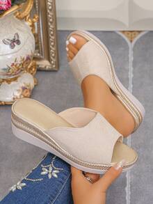 Summer New Fashion Elegant Wedge Sandals, Women's Outdoor Travel Versatile Thick Sole Sandals - Beige - View 2