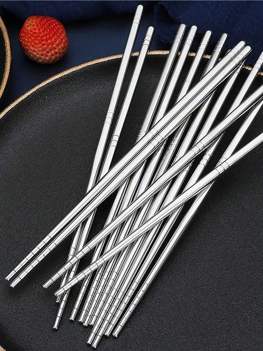 4對/6對高級可重複使用不鏽鋼筷子，8.8英吋（約22.5公分），方形，防滑，可洗碗機清洗，適用於家庭、廚房、酒店、餐廳