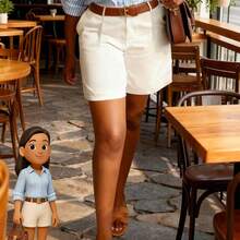 Summer Solid Color Minimalist Slant Pocket Shorts, Suitable For Teachers Back To School White - White - View 3