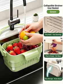 1/2/4pcs Foldable Hanging Sink Strainer Basket, Expandable Kitchen Colander With Lid, Space-Saving Food Strainer, 2-In-1 Multifunctional Folding Faucet Storage & Draining Rack, Suitable For Fruits, Vegetables And Kitchen Utensils - One Size - View 2