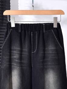Vihyde Boys' American Vintage Plaid Apron & Distressed Wide Leg Straight Jeans 2 Pieces Set - Black - View 6