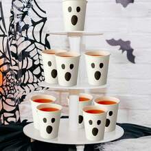 10pcs/30pcs/50pcs Halloween White Ghost Face Paper Cups (9oz) Horror Theme Paper Cups, Suitable For Hot Or Cold Drinks, Perfect For Halloween Parties, Day Of The Dead Celebrations And Birthday Parties To Serve Coffee, Juice Or Snacks - Multicolor - View 4