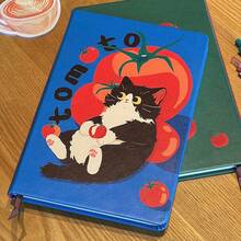 1pc A5 Tomato Cat Thick Minimalist Cute Diary Notebook, Student Daily Planner, Portable With Cat Pattern, School/Office Supplies - One Size Fits All - View 3