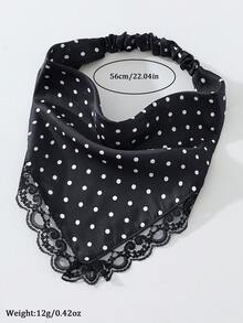 1件原創花卉刺繡捲邊波點印花女款髮帶，適合日常與度假使用，夏季髮飾沙灘圍巾度假頭巾 - 黑色 - 查看 4