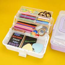 1pc Tackle Box Organizers And Storage,9.8inch Craft Organizers And Storage,Three-Layer Sewing Box Adjustable Spacers Portable Handled With 2 Trays,Medicine Storage Box With Handle For Nail,Makeup,Diamond Painting,Building Blocks And Sewing Box - One Size Fits All - View 2