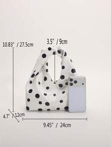 1 buah Tas Tangan Kulit PU Lembut Motif Polkadot Putih dengan Detail Kerut, Tas Tote Wanita Minimalis Model Patchwork untuk Kerja dan Perjalanan - Putih - View 3