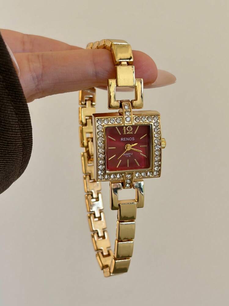 Elegant Fashion Women's Square Dial Quartz Wristwatch, Gold Tone, Suitable For Daily Wear, Perfect Gift, Ideal For Casual Occasions And Gatherings - Gold - View 11
