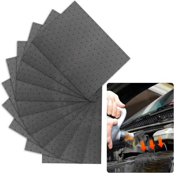 SSNNUU 10PCS Oil Absorbent Pads 13 * 10.1",Powerful Polypropylene Oil Spill Mat Absorbs Soaks Coolant/Oil/Grease/Water-Based Fluids,Universal Reusable Oil Drain Splash Pad Car Accessories