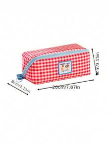 1Pc Ratro Lattic Pencil Case Pen Bag, Happy Cute Dancing Kitties Color Plaid Multi Pocket Square Storage Pouch For Stationery, Students Back To School - Multicolor - View 6