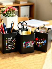 Teacher's Day Main Image Print Multifunctional Storage Box, Teacher's Day Office Essential, Desktop Organization Tool, Desktop Storage Tube, Business A5 Notebook, Office Meeting Notes Simple Notebook, Student Bound Notebook, Large Capacity Desktop Storage Box, Makeup Brush Storage Bucket, Pen Holder, Makeup Brush Holder, Can Hold Makeup Brushes, Pens, Remote Controls, Tableware And Small Items, Suitable For Home, Bathroom, Kitchen, Office, Bedroom, Dorm, Desktop, Living Room Compact Space-Saving Storage Supplies, Holiday, Birthday, Back To School Essential - Multicolor - View 1