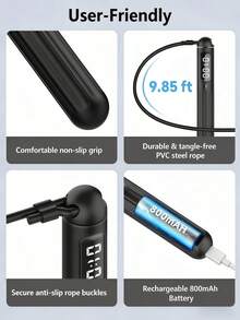 LMMAKE 1PC Weighted Jump Rope, Adjustable Length With LCD Counter, Durable PVC, 2-In-1 Ropeless & Traditional Modes For Men & Women, Ideal For Home, Gym, Office And Outdoor Use - One Size Fits All - View 5