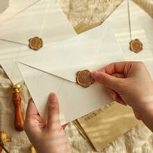 10pcs/Set (5 Envelopes + 5 Seal Stickers) Minimalist Beige Large/Small Premium Textured Linen Pattern Envelope And Seal Sticker Set, Handwritten Love Letter, Thank You Card, Greeting Card Envelope Set - 10Pcs - View 1