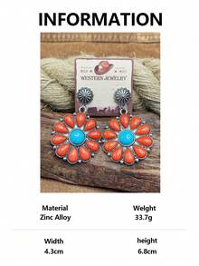 3 styles de boucles d'oreilles à tige vintage western orange-rouge turquoise, forme de tournesol/forme ronde de pièce embossée/forme de croix enroulée, accessoires de cowboy bohème western, convient pour les hauts en denim à décolleté bas, les voyages dans le désert, les tenues de style américain vintage, la combinaison de couleurs orange-rouge + bleu turquoise est la combinaison de couleurs emblématique des bijoux western - Style bohème - Voir 13