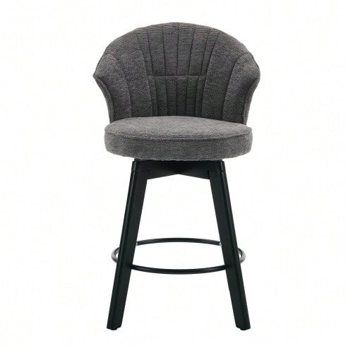 031 Modern 2-Piece Set Of Bar Stools, Upholstered Swivel Stools With Backrest & Footrest, Elegant Counter Stool Upholstered Chair, Shell Chair For Kitchen Island, Bar And Dining Room - Beige - Grey - View 1