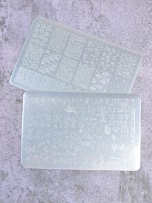 2pcs Halloween Print Stainless Steel Nail Stamping Plates, Dark Skull & Ghost Pattern Nail Transfer Templates, DIY Nail Art Tools - Silver - View 5