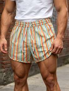 Men's Summer Thin Color Block Striped Casual Sports Loose Quick-Dry Beach Shorts - Multicolor - View 4