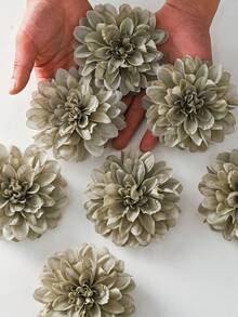 5 PCS Artificial Flowers Fake Dahlia Heads With Iron Wire Silk Peony Bouquet Bulk For Home Wedding Party Decoration Table Centerpieces - Light Ink Green - View 5