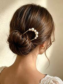 1pc French Pearl Metal U-Shaped Hair Pin, Versatile Back-Of-Head Bun Holder For Women, Daily, Wedding, Banquet Hair Accessory - Multicolor - View 8